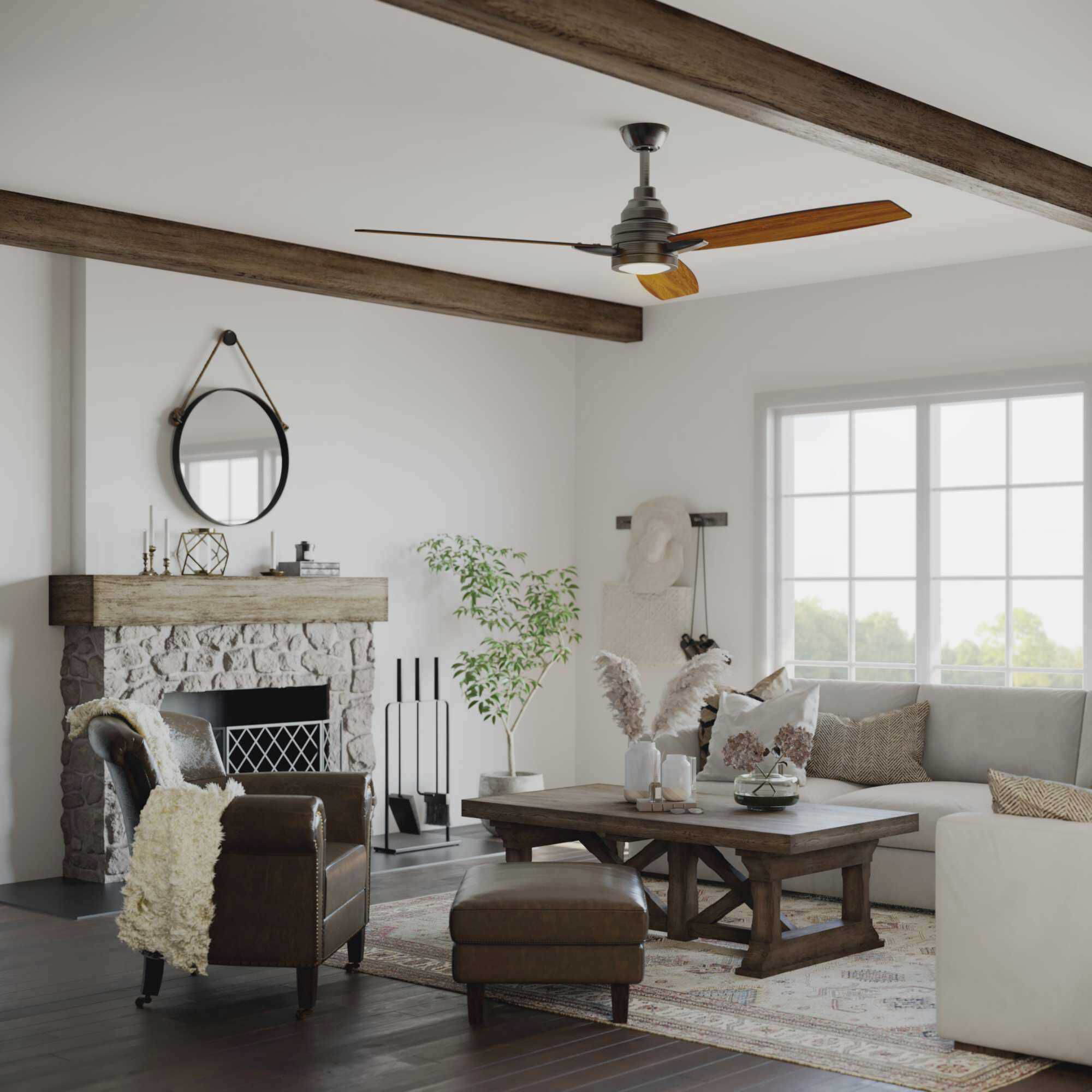 Gaze 60 inch Antique Bronze with Walnut/Cherry Blades Ceiling Fan, Progress LED